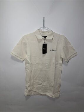 Boohoo Mens Cream Ribbed Short Sleeve Polo